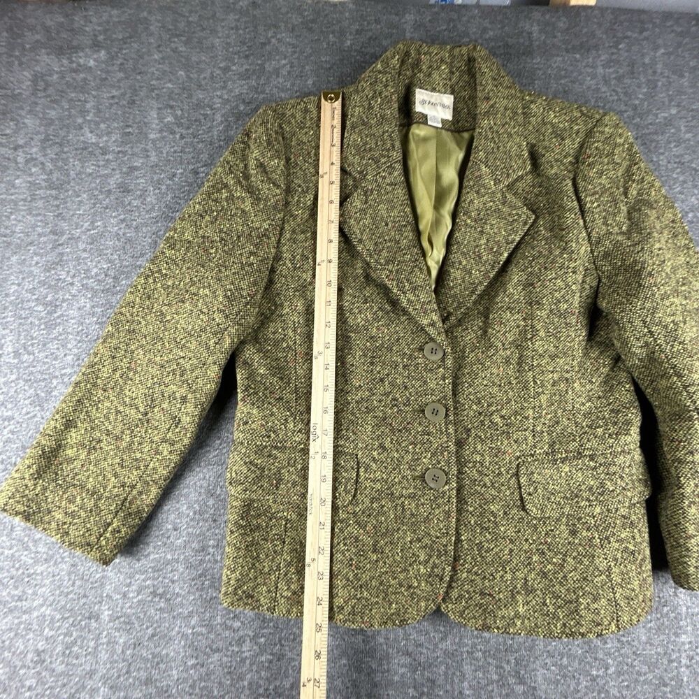 St Johns Bay Wool Blend Tweed Blazer Womens Sz 12 Green Lined Double Breasted - Picture 12 of 14